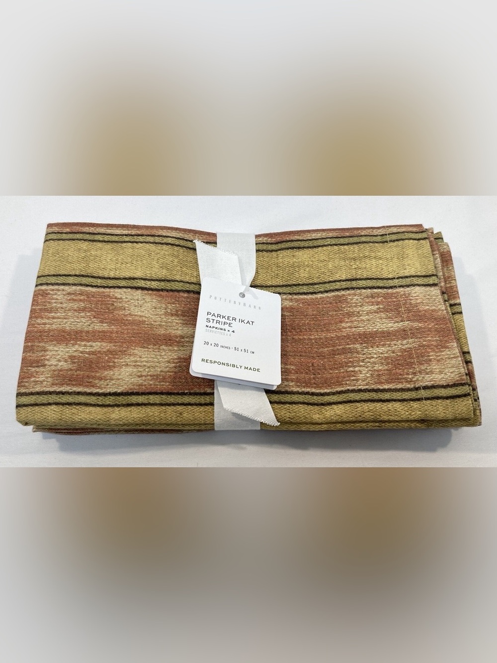 Pottery Barn Parker Ikat Stripe Cotton Napkins- Set of 4 NWT 20” Tablescape